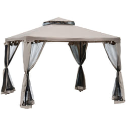 Outsunny - Pavillon de jardin tonnelle barnum style colonial double toit toiles moustiquaires amovibles zippées taupe