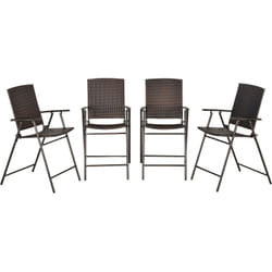 Outsunny - Tabourets de bar pliable style colonial - lot de 4 tabourets de bar - repose-pied + accoudoirs - métal époxy résine tressée chocolat