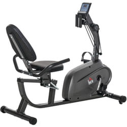 Homcom - Vélo d'appartement semi-allongé magnétique écran lcd multifonction selle réglable 2 bandes résistance acier noir