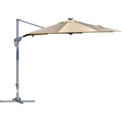 Parasol déporté octogonal parasol LED inclinable pivotant manivelle piètement acier dim. Ø 3 x 2,48H m beige