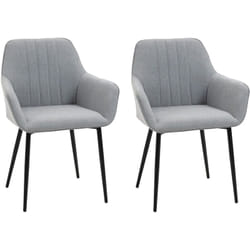 Chaises de visiteur design scandinave - lot de 2 chaises - pieds effilés métal noir - assise dossier accoudoirs ergonomiques lin gris