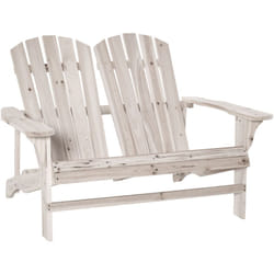 Outsunny - Banc de jardin 2 places design Adirondack assise dossier à lattes larges accoudoirs bois naturel pin lasuré