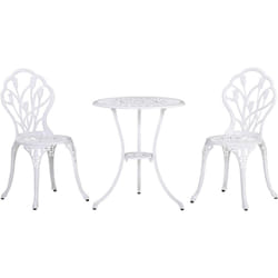Outsunny - Ensemble salon de jardin 2 places 2 chaises + table ronde fonte d'aluminium imitation fer forgé blanc