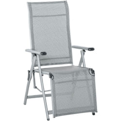 Chaise longue pliable dossier & repose-pied réglable multi-positions métal époxy textilène gris