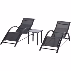 Description générale Ce superbe lot de 2 bains de soleil design contemporain, accompagné d'une jolie table basse avec plateau ...