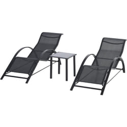 Lot de 2 bains de soleil design contemporain table basse plateau verre trempé métal époxy textilène noir