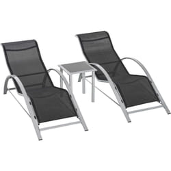Lot de 2 bains de soleil design contemporain table basse plateau verre trempé métal époxy textilène gris foncé
