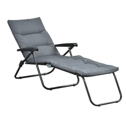 Outsunny - Bain de soleil pliable transat inclinable 6 positions grand confort avec matelas + accoudoirs acier polyester gris