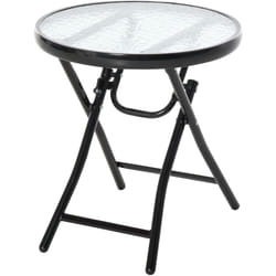 Table basse ronde bistro de jardin ø 45 x 50H cm pliable métal époxy noir plateau verre trempé