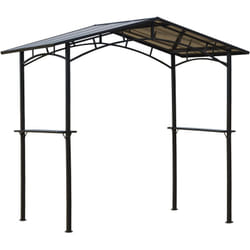Pavillon jardin - abri barbecue - steakhouse 2 étagères - toit de barbecue - dim. 2,46L x 1,49l x 2,30H m - alu. métal noir toit polycarbonate