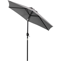 Parasol hexagonal inclinable dim. ø 2,3 x 2,16H m métal polyester haute densité gris