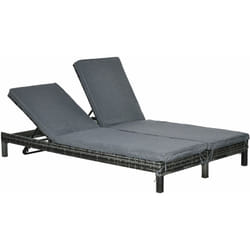 Outsunny - Bain de soleil transat 2 places - grand confort - dossier inclinable multi-positions - matelas fournis - résine tressée gris