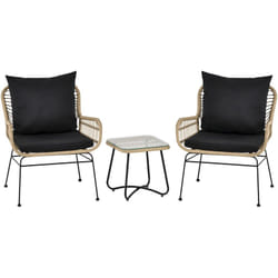 Outsunny - Ensemble salon de jardin 3 pièces style exotique 2 fauteuils avec coussins + table basse résine tressée beige métal époxy noir