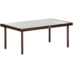 Table basse de jardin plateau verre trempé 5 mm résine tressée imitation rotin chocolat