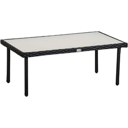 Outsunny - Table basse de jardin plateau verre trempé 5 mm résine tressée imitation rotin noir