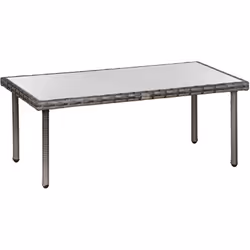 Cette table basse de jardin en résine tressée imitation rotin et plateau verre trempé 5 mm habillera parfaitement votre extér ...