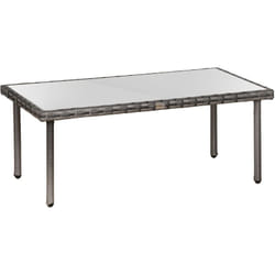 Outsunny - Table basse de jardin plateau verre trempé 5 mm résine tressée imitation rotin gris