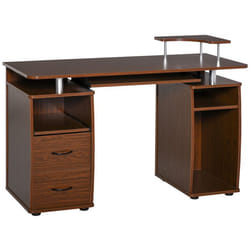 Bureau informatique - HOMCOM - avec rangement support imprimant et clavier - avec étagères et tiroir - 120 x 55 x 85 cm - noyer