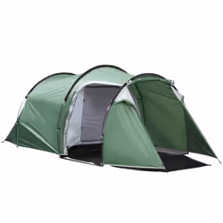 Tente de camping 2-3 personnes montage facile 3 portes fenêtres dim. 4,26L x 2,06l x 1,54H m fibre verre polyester PE vert