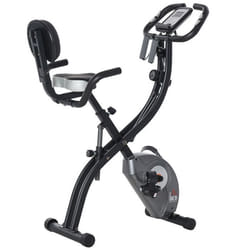 HOMCOM Vélo dappartement magnetique pliant selle réglable dossier écran LCD multifonction bandes résistances support smartphone