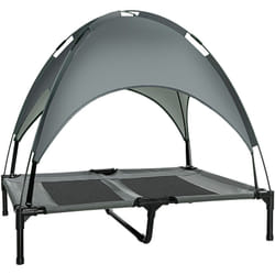 Pawhut - Lit pour chien chat sur pieds lit de camp lit surélevé rafraîchissant velum anti-UV Oxford micro-perforé parasol et sac de transport inclus