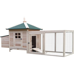 Pawhut - Poulailler cottage multi-équipement perchoir rampe pondoir enclos tiroir à déjection 196L x 76l x 97H cm bois massif pin