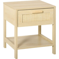 Homcom - Table de chevet tiroir et étagère cannage en rotin dim. 40L x 40l x 48H cm mdf aspect bois clair
