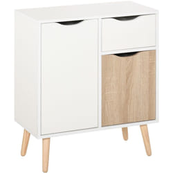 Meuble de rangement design scandinave 2 placards tiroir coulissant pieds bois massif pin panneaux particules blanc chêne clair - Homcom