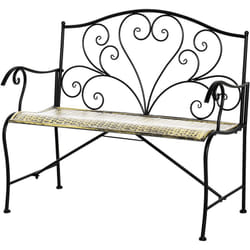 Outsunny - Banc de jardin 2 places style néo-rétro fer forgé lignes fuselées métal noir doré effet vieilli