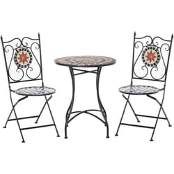 Outsunny - Ensemble bistro 2 places 3 pièces style fer forgé mosaïque céramique motif rose des vents chaises pliables métal époxy noir