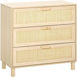 Commode 3 tiroirs cannage en rotin dim. 80L x 40l x 80H cm mdf aspect bois clair