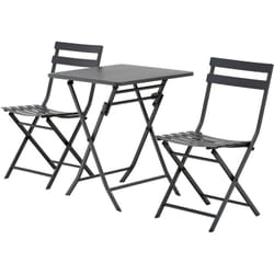 Outsunny - Salon de jardin bistro pliable - table carrée dim. 60L x 60l x 71H cm avec 2 chaises - métal thermolaqué gris