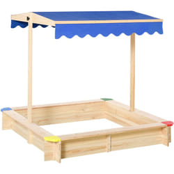Outsunny - Bac à sable bois carré dim. 1,2L x 1,2l x 1,2H m - hauteur et inclinaison toit réglables - bois naturel de pin