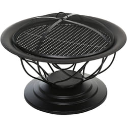 Brasero boule de feu cheminée foyer extérieur Ø 75 x 55H cm grille à charbon + cuisson couvercle tisonnier métal noir