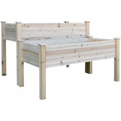 Jardinière sur pieds carré potager 2 étages dim. 115L x 114l x 76H cm inserts d'irrigation bois sapin naturel