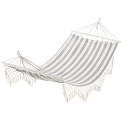 Outsunny - Hamac de voyage portable style hippie chic toile de hamac dim. 2L x 1l m coton polyester gris écru rayé