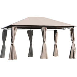 Outsunny - Tonnelle barnum pavillon de jardin style colonial double toit toiles latérales amovibles taupe