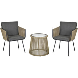 Outsunny - Ensemble salon de jardin 3 pièces style colonial 2 fauteuils avec coussins gris + table basse résine filaire beige