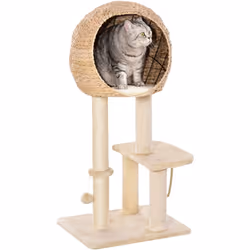 Description générale Ce superbe arbre à chats au style cosy chic, mêlant revêtements en massette imitation rotin et peluche c ...