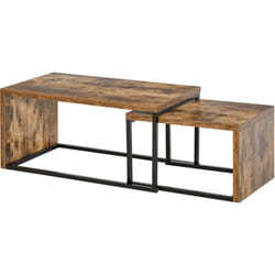 Homcom - Lot de 2 tables basses gigognes design industriel encastrable dim. grande table 90L x 48l x 42H cm métal noir aspect vieux bois