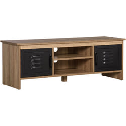 Homcom - Meuble tv banc tv design industriel - 2 placards, 2 niches, 2 passe-fils - panneaux particules aspect bois veinage portes métal noir