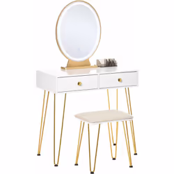 Description générale Place à la coquetterie avec cette magnifique coiffeuse ! Fabriquée en MDF avec châssis en métal, elle pr ...
