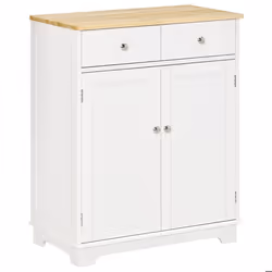 Buffet multi-rangement 2 portes avec étagère réglable 2 tiroirs coulissants MDF plateau bois d'hévéa
