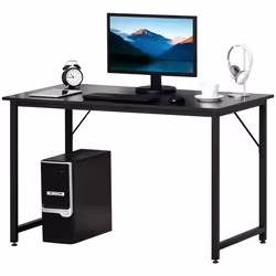 Bureau informatique style industriel grand plateau dim. 120L x 60l x 73H cm métal noir MDF aspect wengé brun foncé