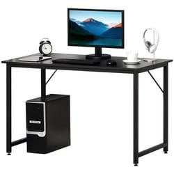 Bureau informatique style industriel grand plateau dim. 120L x 60l x 73H cm métal noir MDF aspect wengé brun foncé