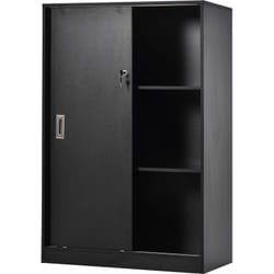 Homcom - Armoire de bureau 2 portes coulissantes verrouillables dim. 80L x 40l x 120H cm 2 étagères panneaux particules noir