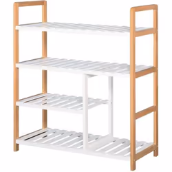 Etagère à chaussures - étagère de rangement - meuble chaussures 4 niveaux bois de pin étagères à lattes MDF blanc