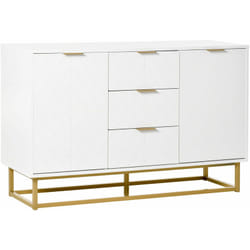 Buffet design contemporain graphique 2 placards porte étagères réglables 3 tiroirs coulissants mdf blanc métal doré