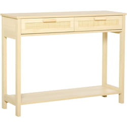 Homcom - Console table d'appoint dim. 100L x 30l x 76H cm 2 tiroirs façades cannage en rotin étagère mdf aspect bois clair
