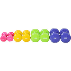 Ensemble d'haltères courtes total 10 Kg - paires de 0,5/1/1,5/2 Kg avec malette - entraînement musculaire & haltérophilie - métal PU multicolore